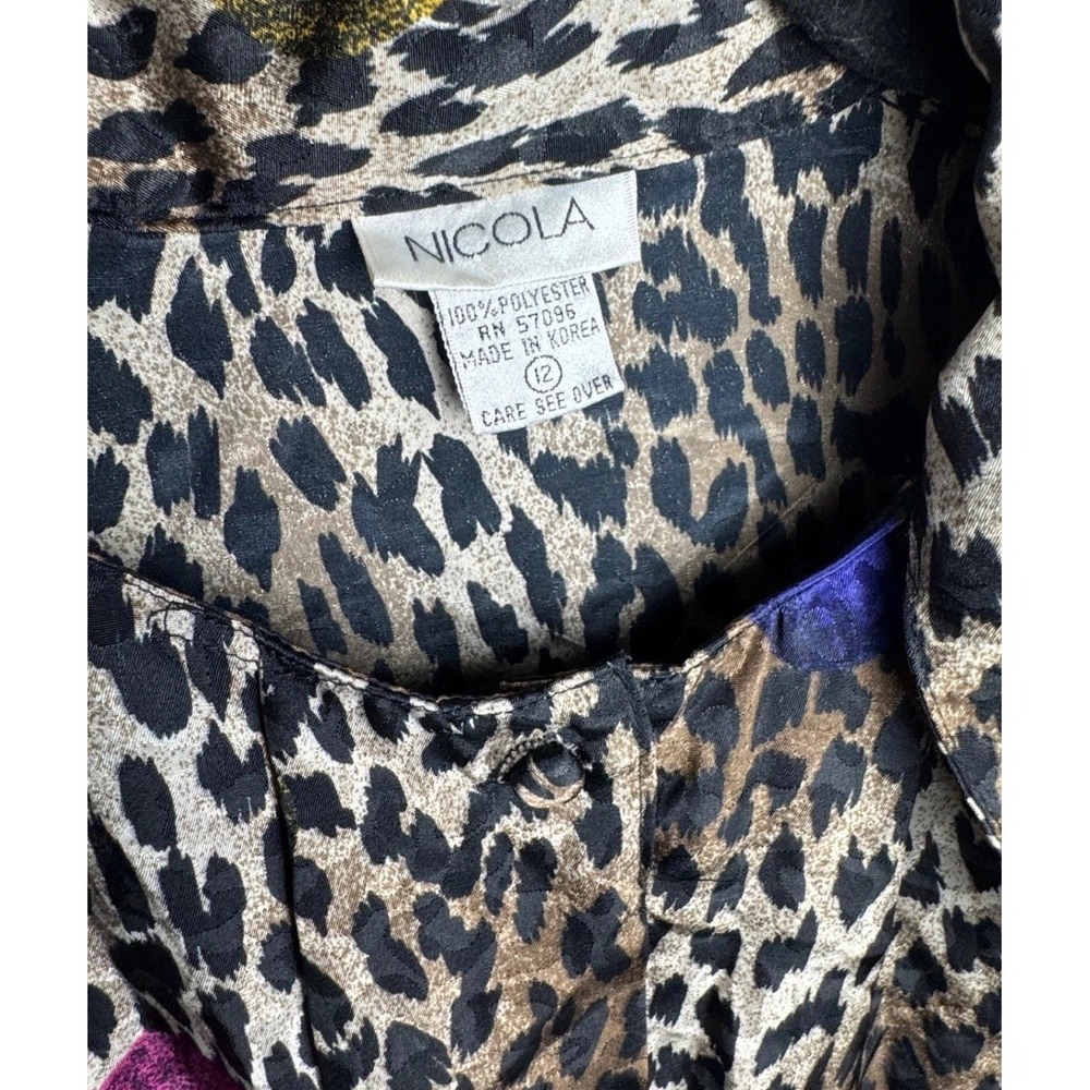 Nicola Vintage Leopard Print Blouse 12 Brown Multicolor Polka Dot 80s Shoulder - Picture 2 of 7